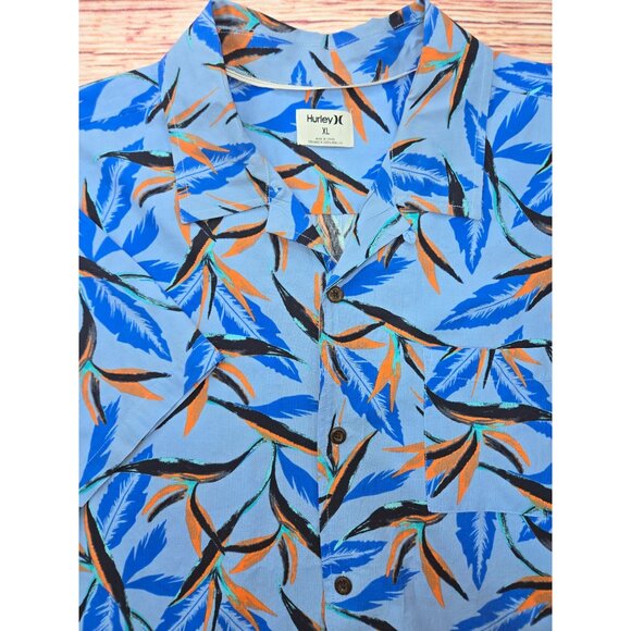 Hurley Mens Short Sleeve Button-Up Shirt XL Tropical Print Birds of Paradise - Picture 4 of 7